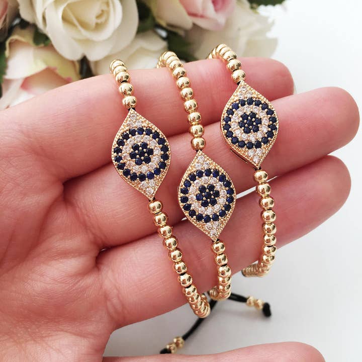 Gold Evil Eye Beaded Bracelet, Thread Bracelet for wholesale by Evileyefavor