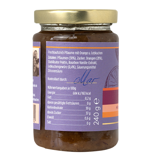 Frucht und Freunde – Großhandel Marmelade/Gelee – Pflaume Orange Vanille Lebkuchen Fruchtaufstrich1