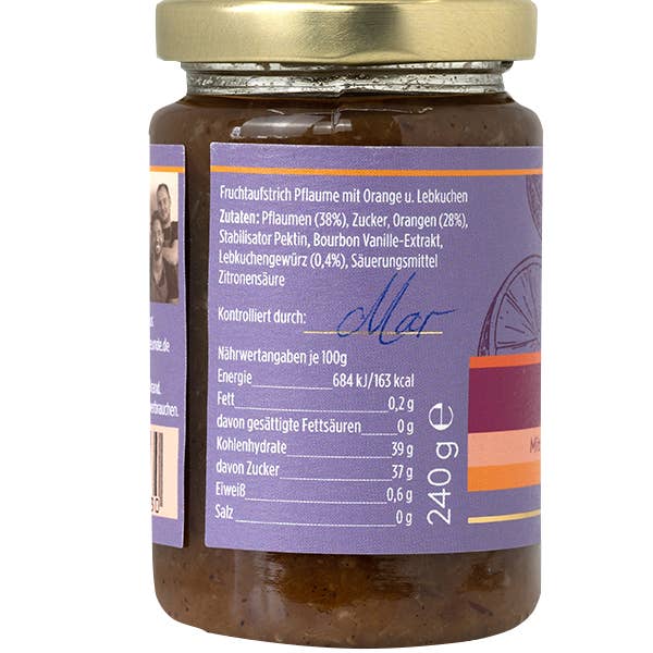 Frucht und Freunde – Großhandel Marmelade/Gelee – Pflaume Orange Vanille Lebkuchen Fruchtaufstrich1