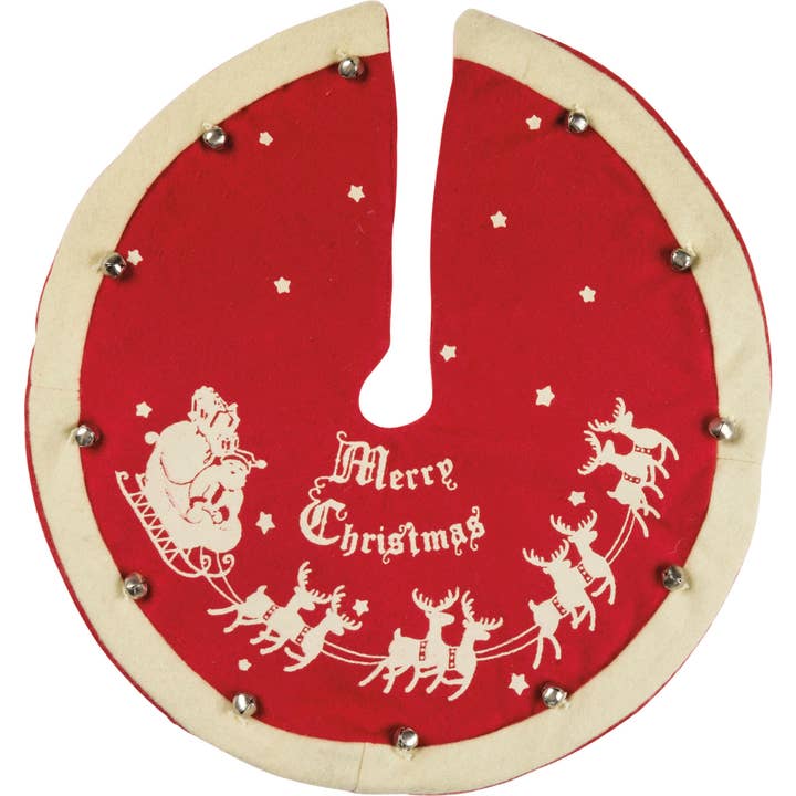 Primitives by Kathy - Wholesale Holiday Stocking - Santa And Sleigh Small Vintage Tree Skirt