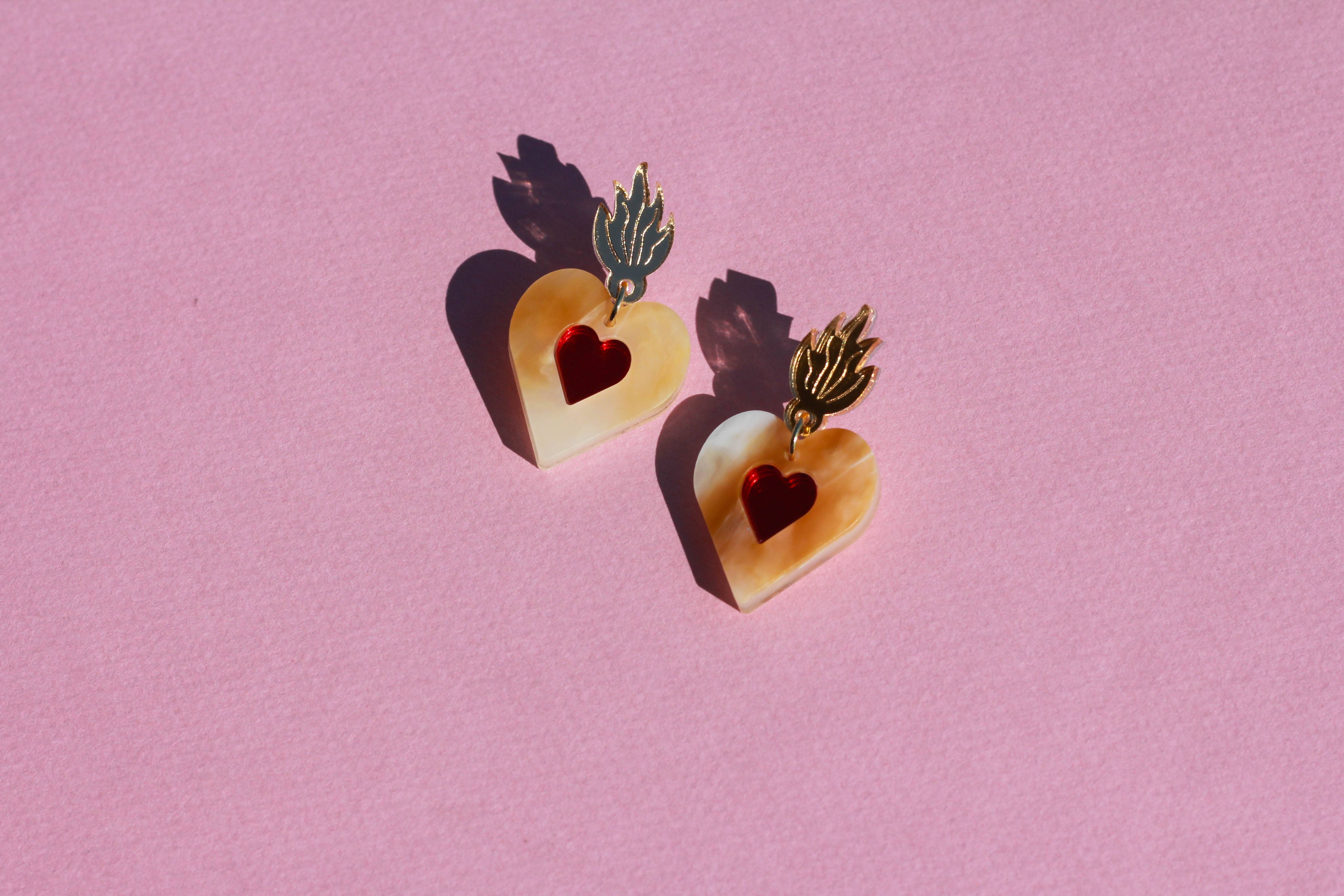 LUNA & SAYA - Wholesale Dangle Earrings - Mini Sacred Heart Dangles | Acrylic Statement Earrings5