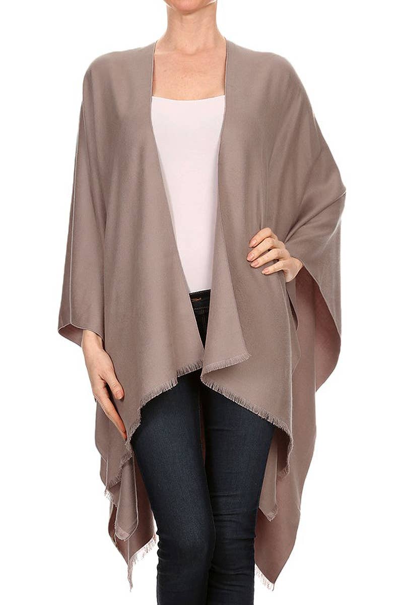 Cap Zone - Wholesale Poncho - Women's - Solid Faux Cashmere Open Cape Poncho8