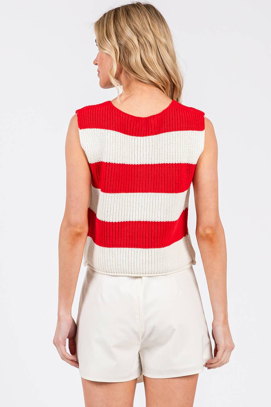mittoshop - Wholesale Sweater Vest - Women's - STRIPED V-NECK CROPPED SWEATER VEST TOP14