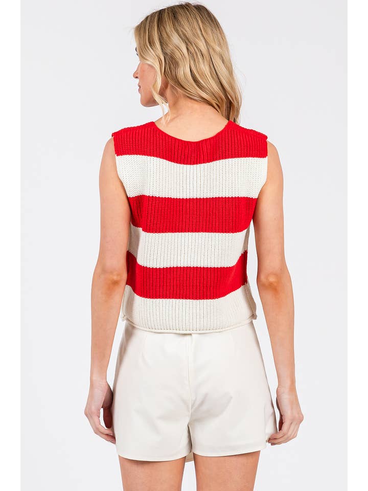 mittoshop - Wholesale Sweater Vest - Women's - STRIPED V-NECK CROPPED SWEATER VEST TOP14