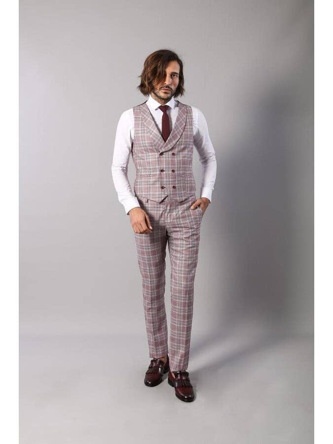 Bourgogne Costume italien cintré à carreaux bordeaux - Wessi en vente sur Faire6