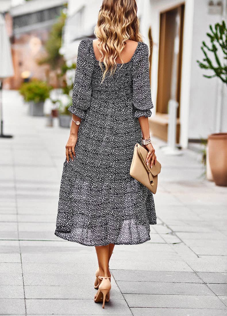 ePretty - Wholesale Dress - Women's - Ditsy Floral Smocked Square Neck Midi Dress SZ25-DR131242