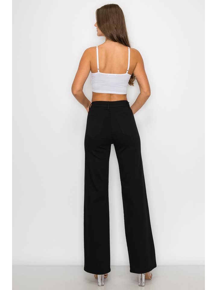 LVB-230 BLACK HIGH WAISTED STRETCHY COLORED WIDE LEGS JEANS for wholesale on Faire2