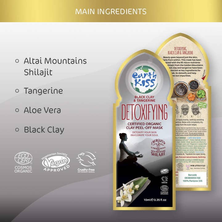 Beauty Goddess – wholesale Skincare face mask – Earth Kiss Inspirations Detoxifying Organic Clay Peel Off Mask (10ml) with Shilajit, Black Clay and Tangerine to Detoxify Your Skin2