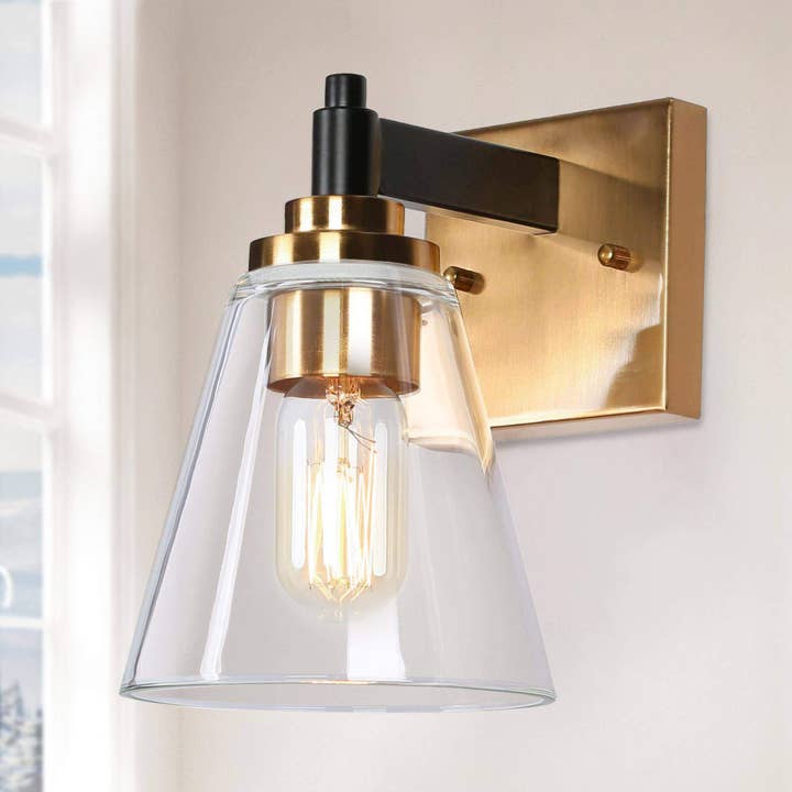 Tetoca 1-Light Wood and Black Wall Sconce for wholesale by Belles Lighting