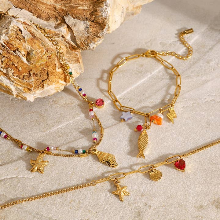 18K Gold Fish Star Pearl Bracelet in Steel_CWAJE4642 for wholesale by ACCITY