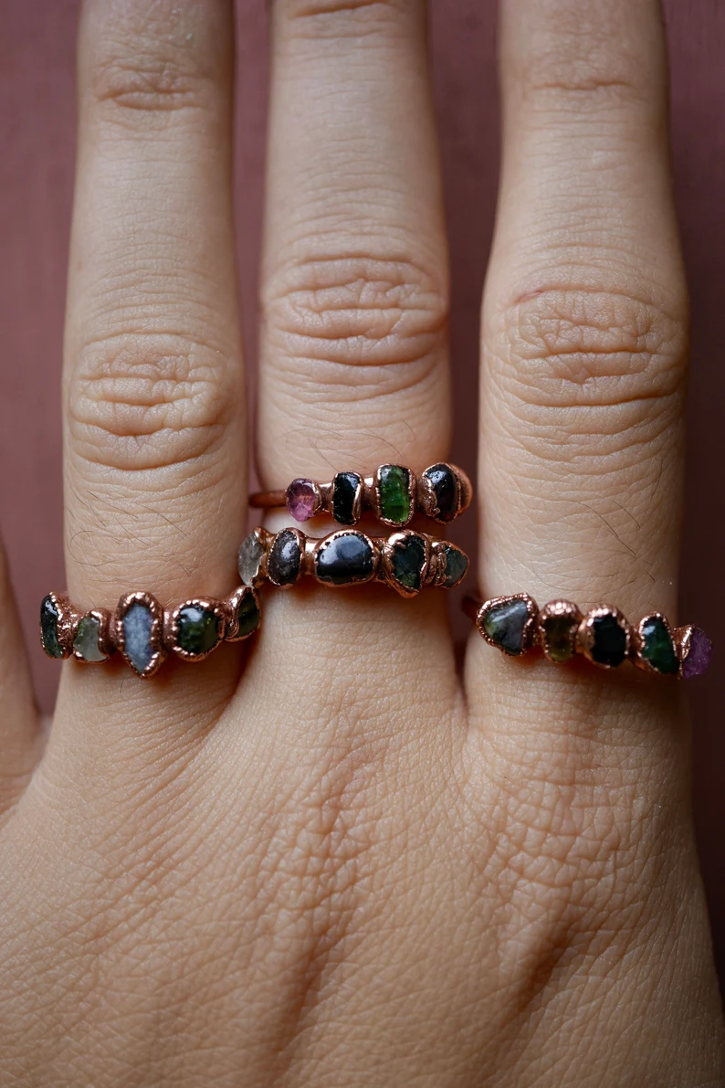 Daddy Daughter Jewelry - Wholesale Multi-Stone Ring - Multi-Colored Tourmaline Ring || Copper Crystal Ring ||3