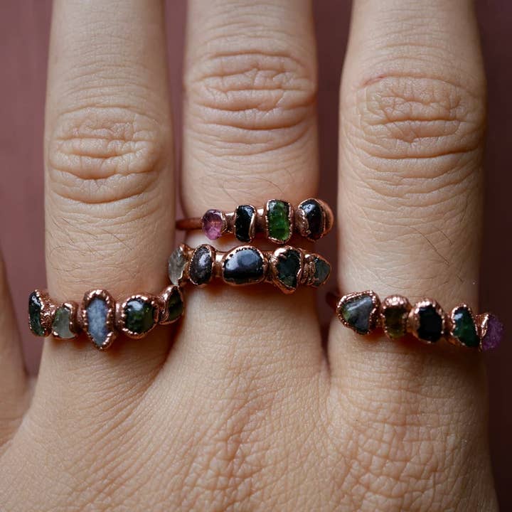 Daddy Daughter Jewelry - Wholesale Multi-Stone Ring - Multi-Colored Tourmaline Ring || Copper Crystal Ring ||3