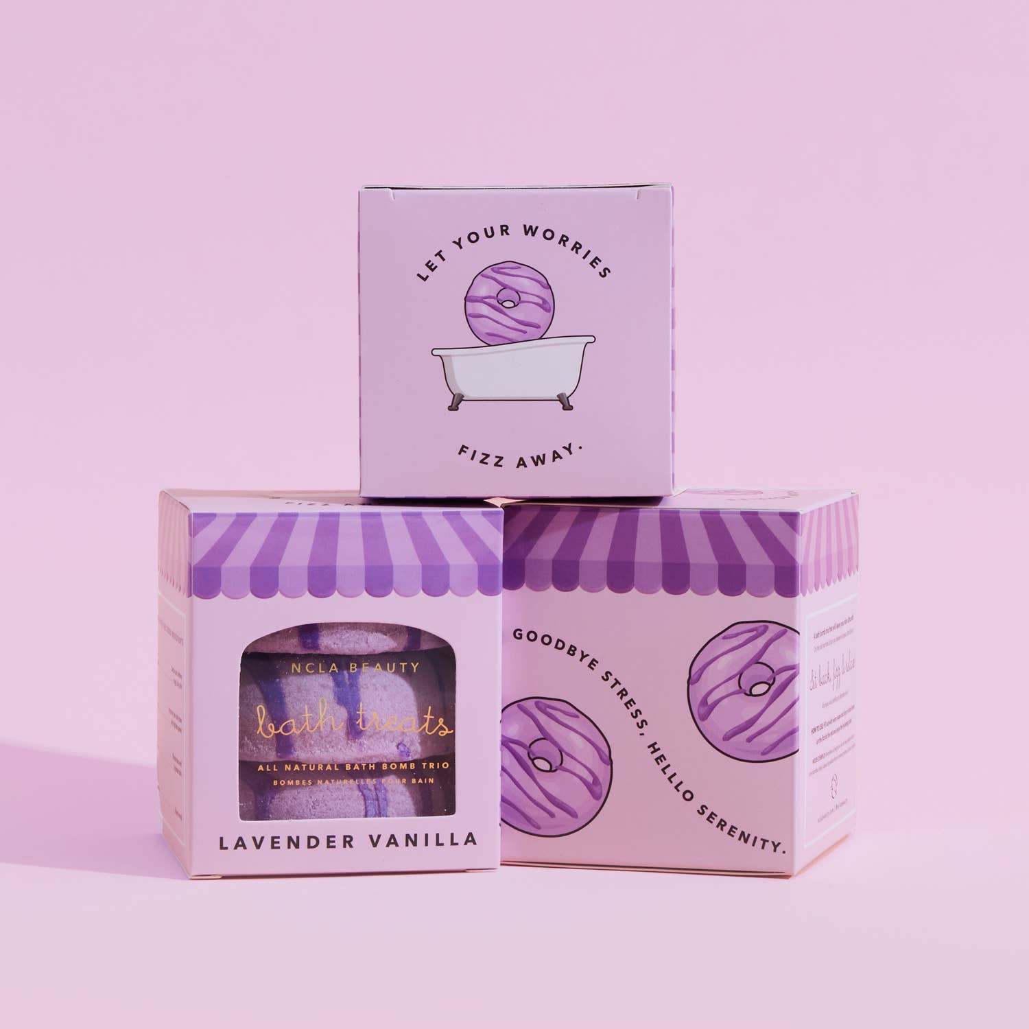 NCLA Beauty – wholesale Bath bomb/fizz – Lavender Vanilla Bath Treats (3 pc bath bomb set)5