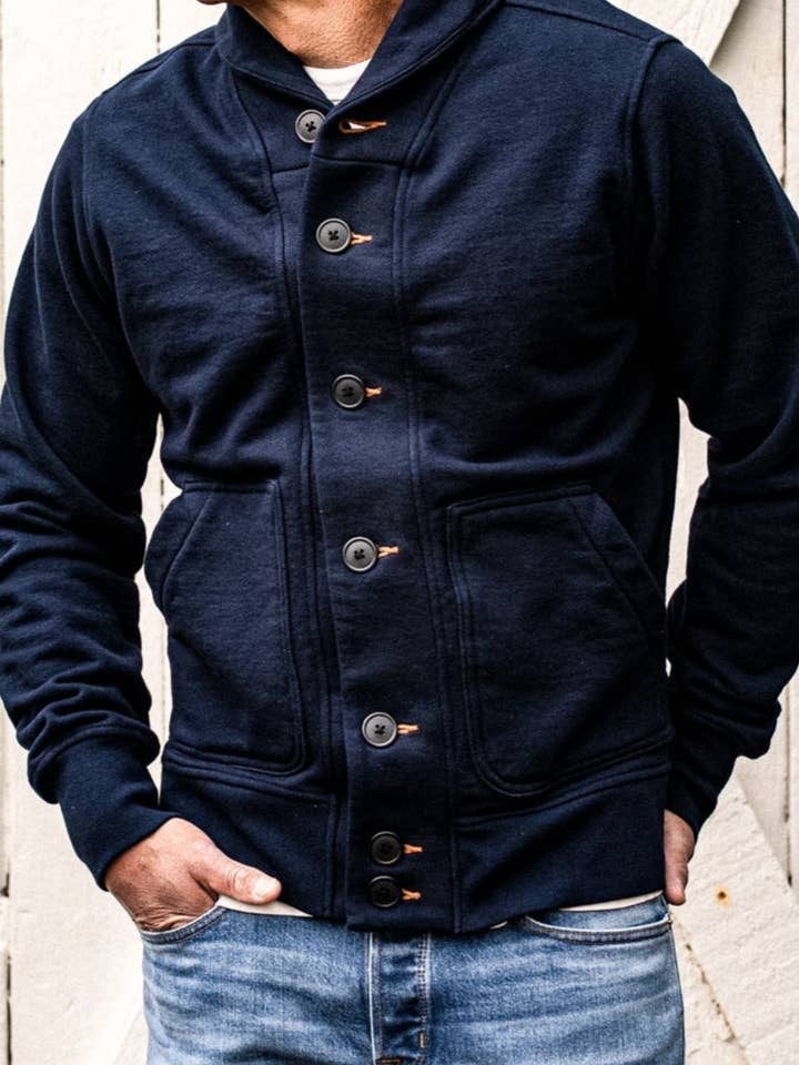 Men's Bodega Shawl Cardigan | 14oz 100% Cotton French Terry - Navy for wholesale on Faire