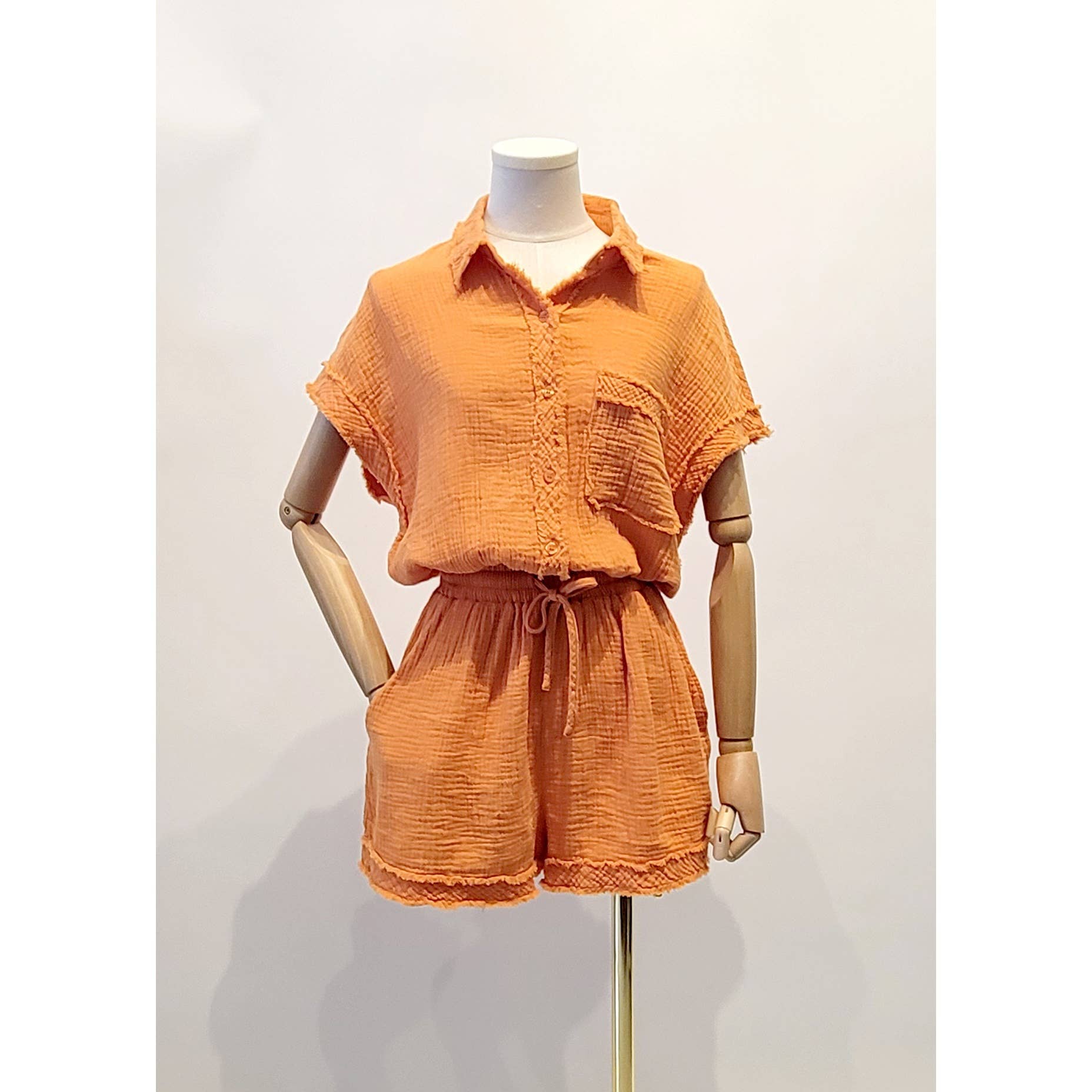 Mapcie - Vente Combishort – femme - BARBOTEUSE BOUTONNÉE EN GAZE DÉLAVÉE4