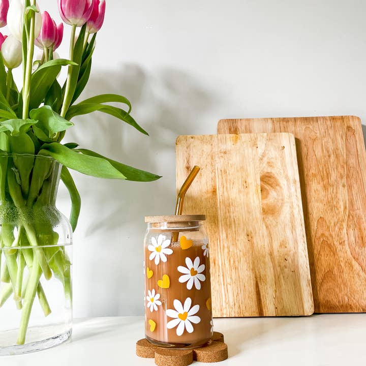 Daisy Heart Glass Can with Bamboo Lid and Clear Glass Straw and other Purchase wholesale can shaped glass. Free returns & net 60 terms on Faire trending on Faire.