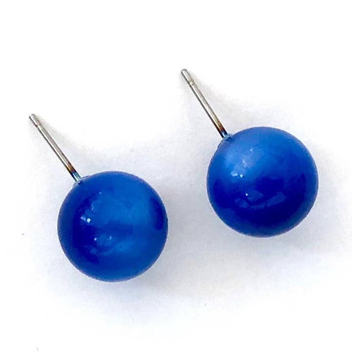 Sapphire Blue Moonglow Ball Stud Earrings for wholesale by Leetie Lovendale