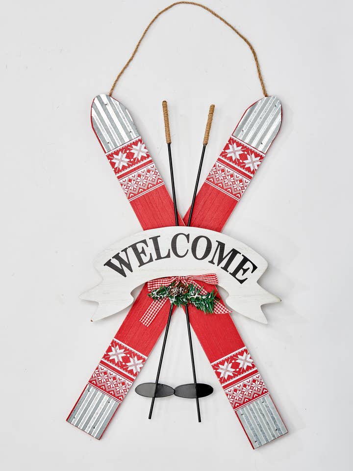 31" Wood Skis Welcome Sign for wholesale by WORTH IMPORTS