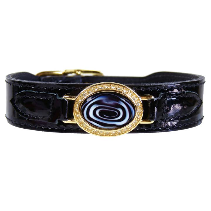 Sontuoso collare per cani in vernice nera e oro per la vendita all'ingrosso da parte di Hartman & Rose