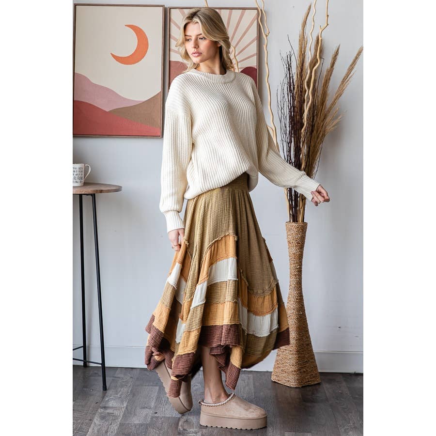 Oli&Hali – wholesale Skirt – Women’s – WASHED TIERED SMOCKED WAIST FLARE HEM SKIRT13