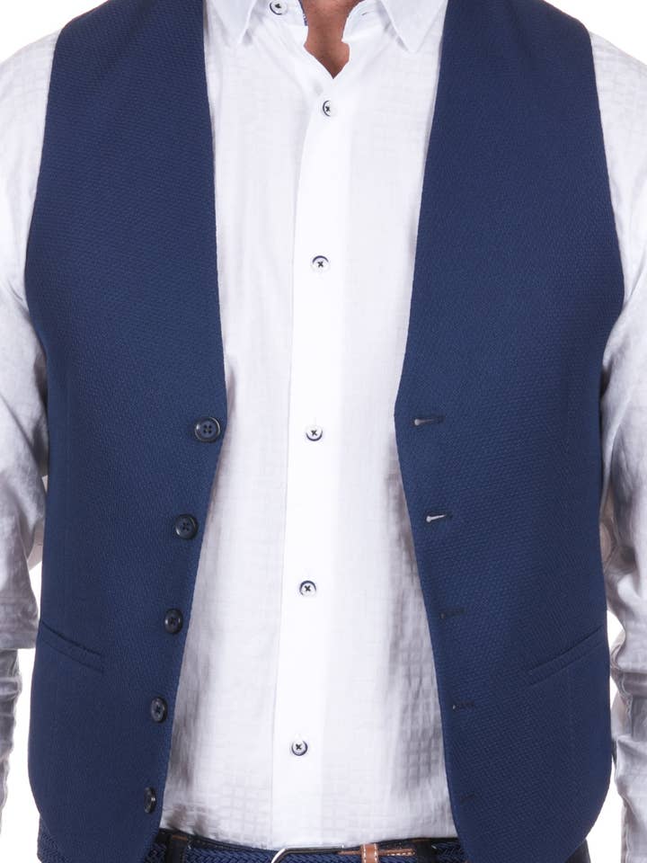 Navy Dobby Vævet Vest for engroshandel hos Luchiano Visconti