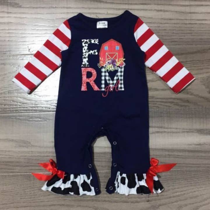 AnnLoren - Wholesale Rompertje - Baby - Kleding voor babymeisjes CowGirl Barn Romper Western Apparel1
