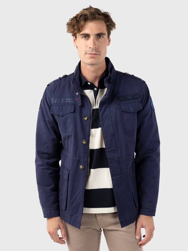 Saharan-Jacke mit Marineblauen Aufnähern für den Großhandel von williot