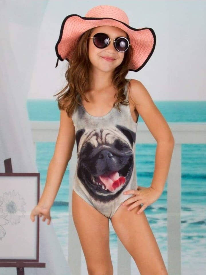 Pugs and Hugs One Piece Swimsuit for wholesale by Mia Belle Girls • Wholesale