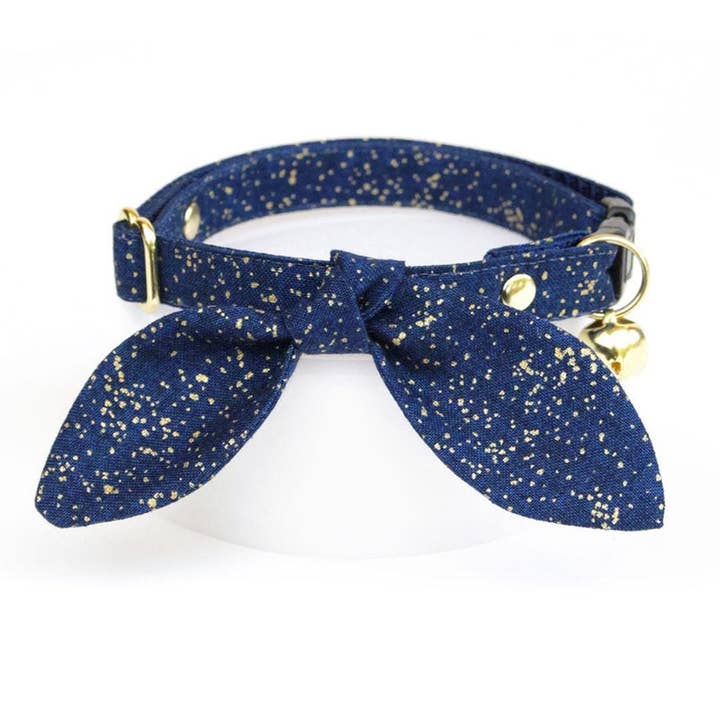 Made By Cleo - Wholesale Pet Collar - Cat - "Starry Night" - Night Sky Cat Collar & Bunny Ear Bow Set