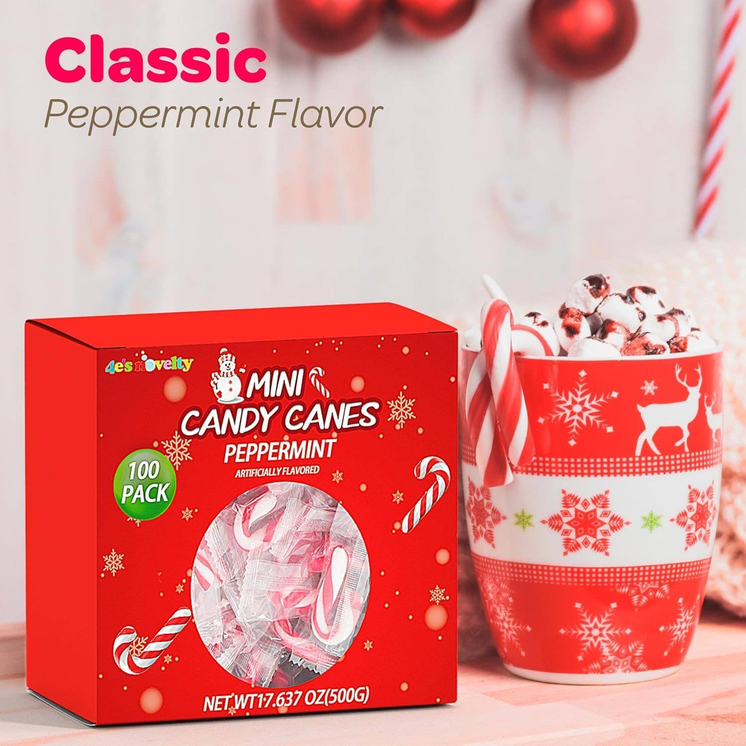 4E's Novelty - Wholesale Candy Cane - 
4E's 100pc Mini Peppermint Candy Canes - 2", Wrapped Treats5
