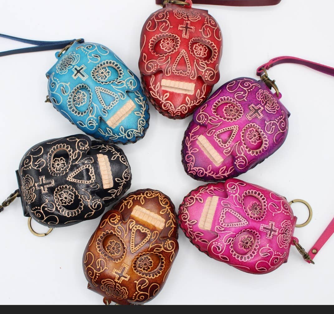 Sunflower Handmade leather inc - Wholesale Portemonnee - Dames - Cp3527 leren portemonnee met schedel en polsbandje – dag van de doden design4