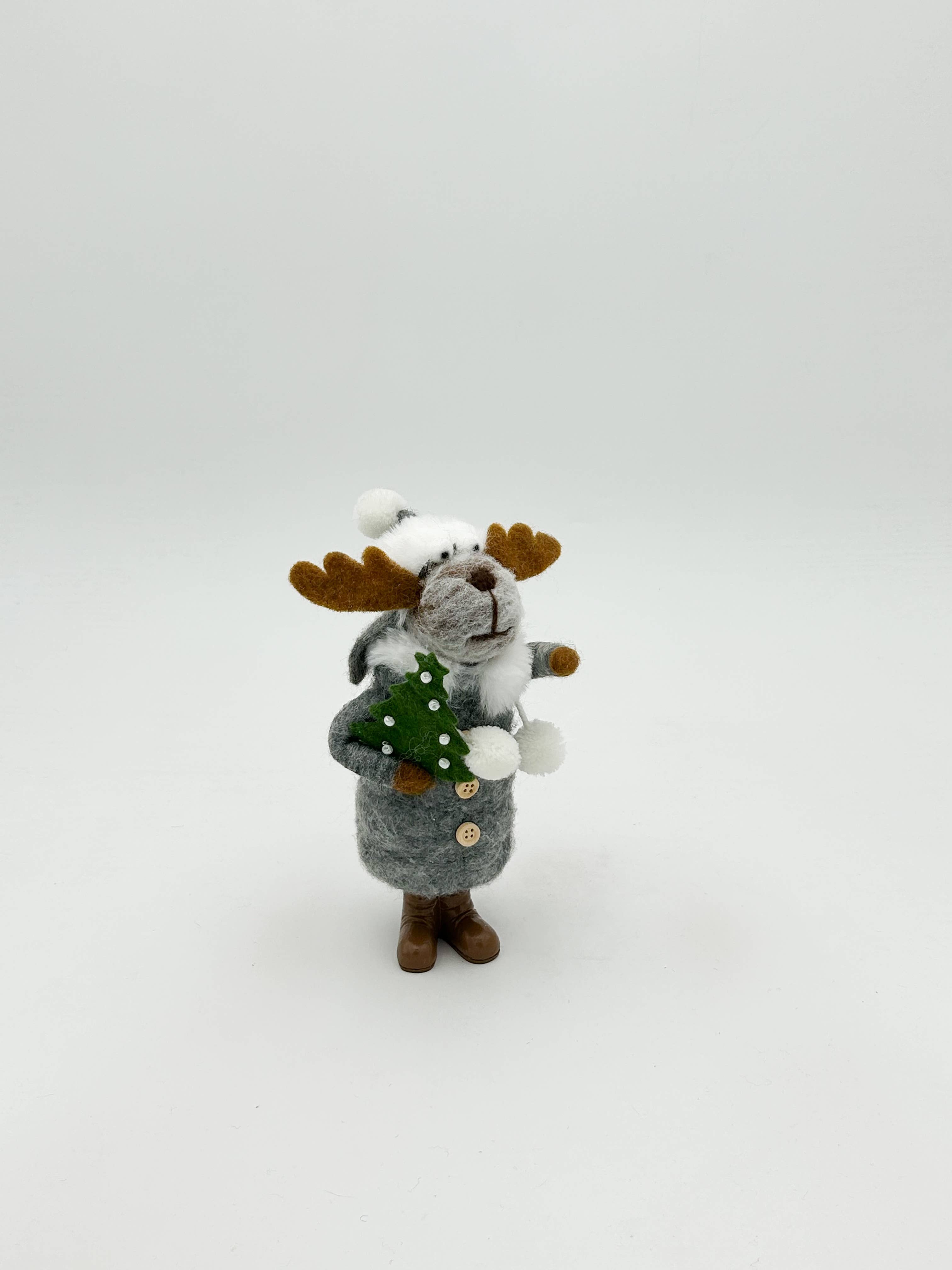 Kalid Christmas - Venta al por mayor Decoración navideña - Figura navideña de fieltro - Reno de pie con árbol1