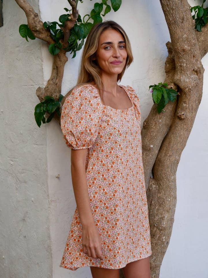 MindTraveler - Wholesale Dress - Women's - Bruna Orange Flowers Dress