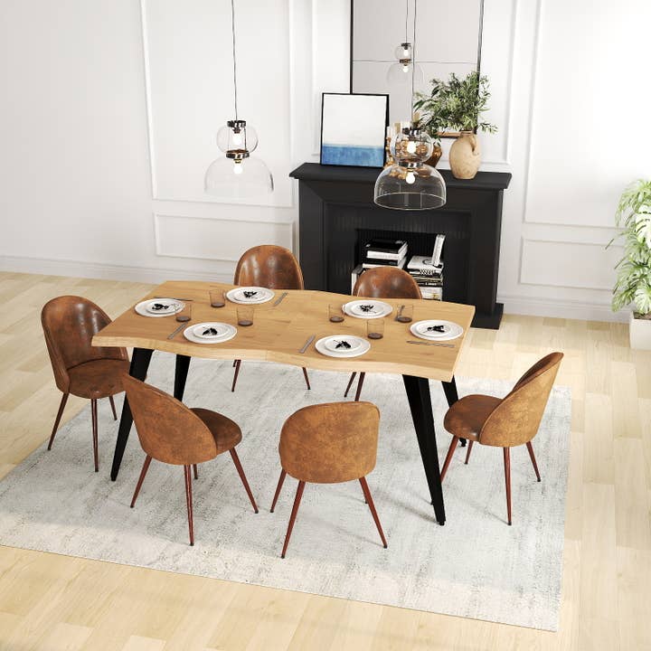 39F Inc. - Vente Tables d'appoint - Table à manger Live Edge en bois rustique naturel de 63 po pour 6 personnes9