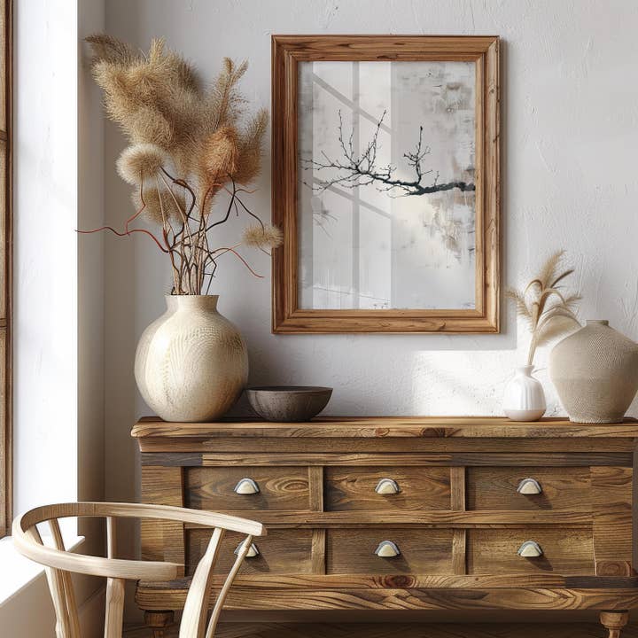 Hvisken af grene | Minimalistisk zen-print | Beige for engroshandel hos Artsriver