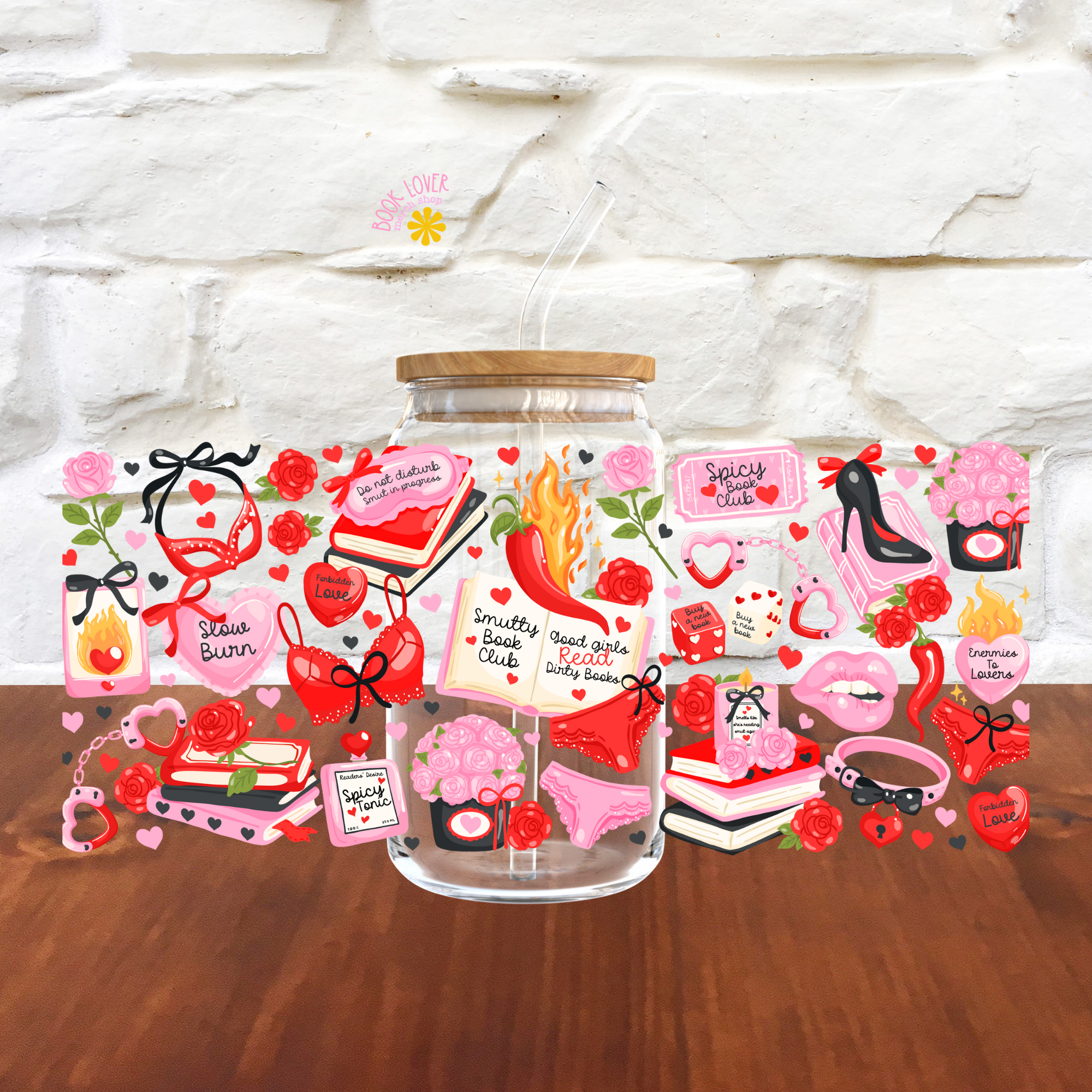 Book Lover Merch Shop - Wholesale Beer Glass/Mug - Smutty Book Club 16 OZ Glass Can UV DTF WRAP / Bookish Mug 1