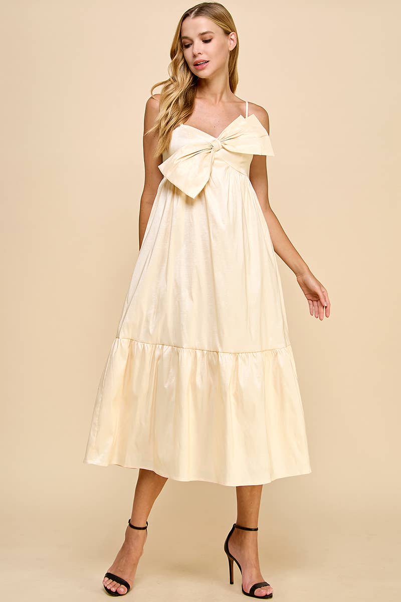 CREAM CD04882-Adjustable Strap Midi Dress with Bow Detail for wholesale on Faire