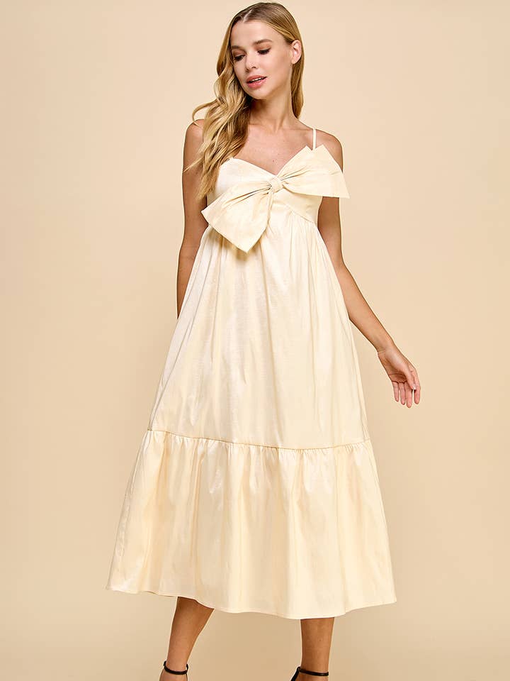CREAM CD04882-Adjustable Strap Midi Dress with Bow Detail for wholesale on Faire
