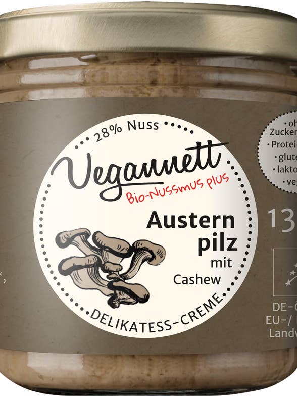 organic spread oyster mushroom and 28% cashew nut for wholesale by Vegannett Biomanufaktur