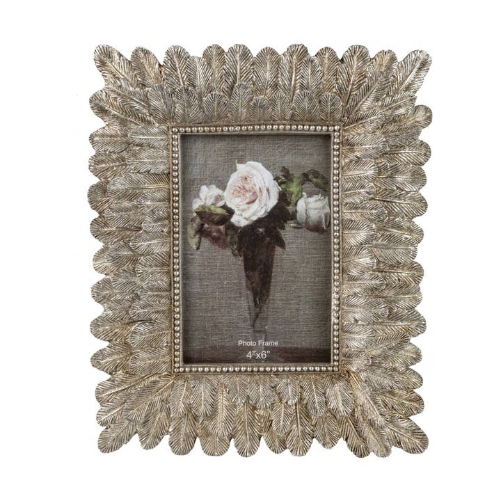 Silver Tree Home & Holiday - Wholesale Picture Frame - GE00656: Feather motif frame,silver,fit 4x6in