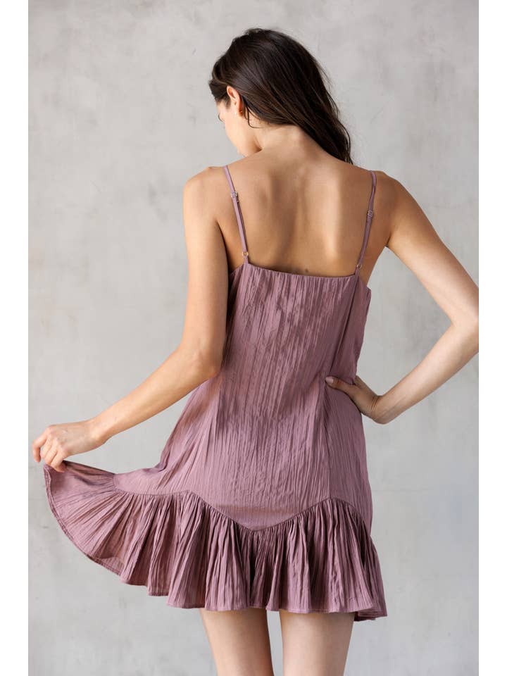 MAUVE LD2382-RUCHED V-NECK MINI DRESS for wholesale on Faire