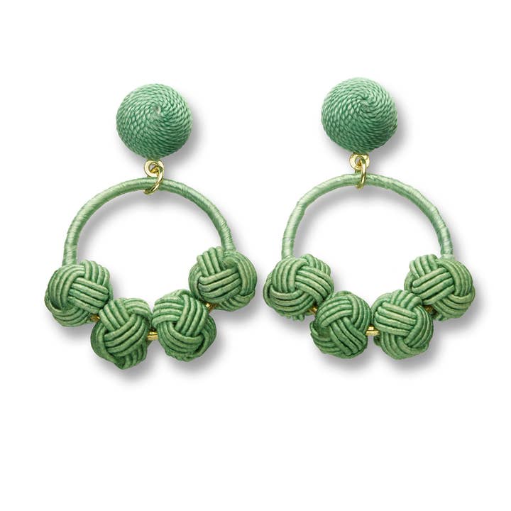 Narratives The Line - Wholesale Hoop Earrings - Cotton Woven Knot Small Hoop Earrings - Greens
