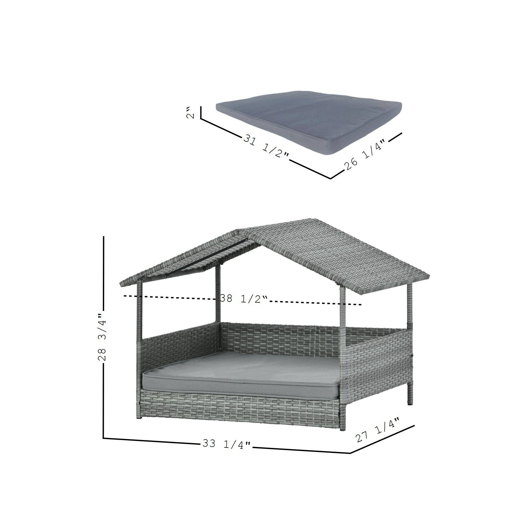 39F Inc. - Vente Panier – chien - Lit pour chien avec auvent, mobilier pour animaux en rotin PE, extérieur2