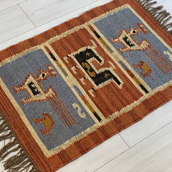 Designs Emporium - Wholesale Area Rug - Kilim Rug Birds Wool Jute Indian Handmade 2x3' 2x6' 2x9' 5x8'6
