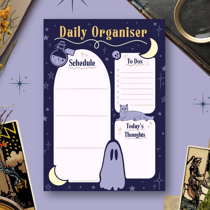 Ghost Daily Organiser, Illustrated Notepad Calendar for wholesale by Tied Fates