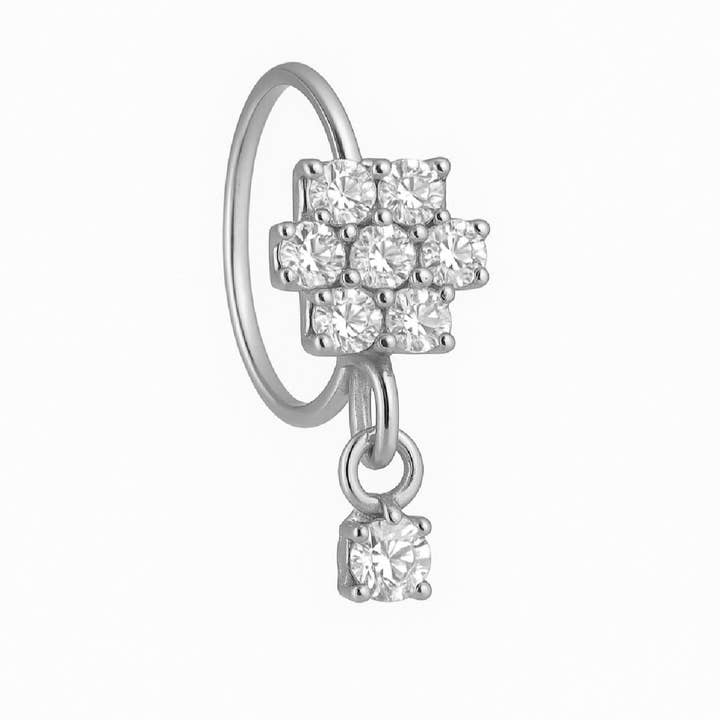 7 Stone Small Flower Dangle Silver nose ring for a pierced nose for wholesale by Ava’s Accessory Box