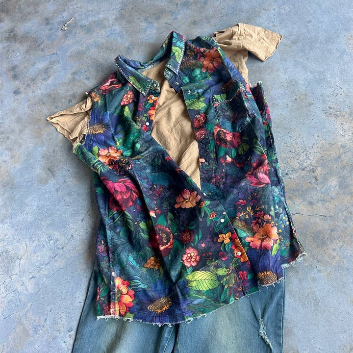Dark Rag Floral Flannel Vest for wholesale by A Rare Bird Shop