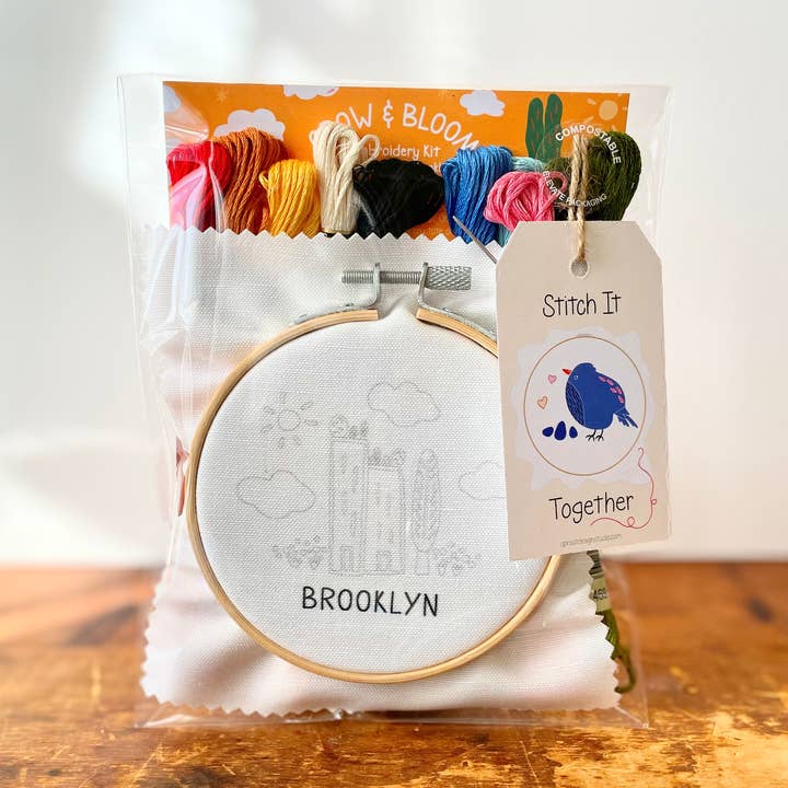 "Brooklyn-Green Cities" Eco-Embroidery Kit (Joyful Threads) for wholesale by UpRoot Design Studio