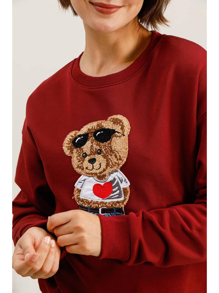 Attrait Paris - Wholesale Graphic Sweatshirt - Women's - Crew neck sweatshirt, bear with sunglasses6