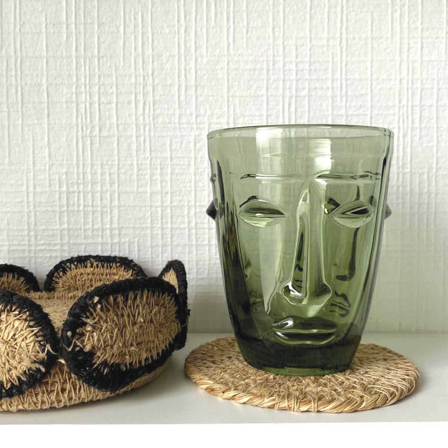 Green face tumbler glass D8 H10cm for wholesale on Faire3